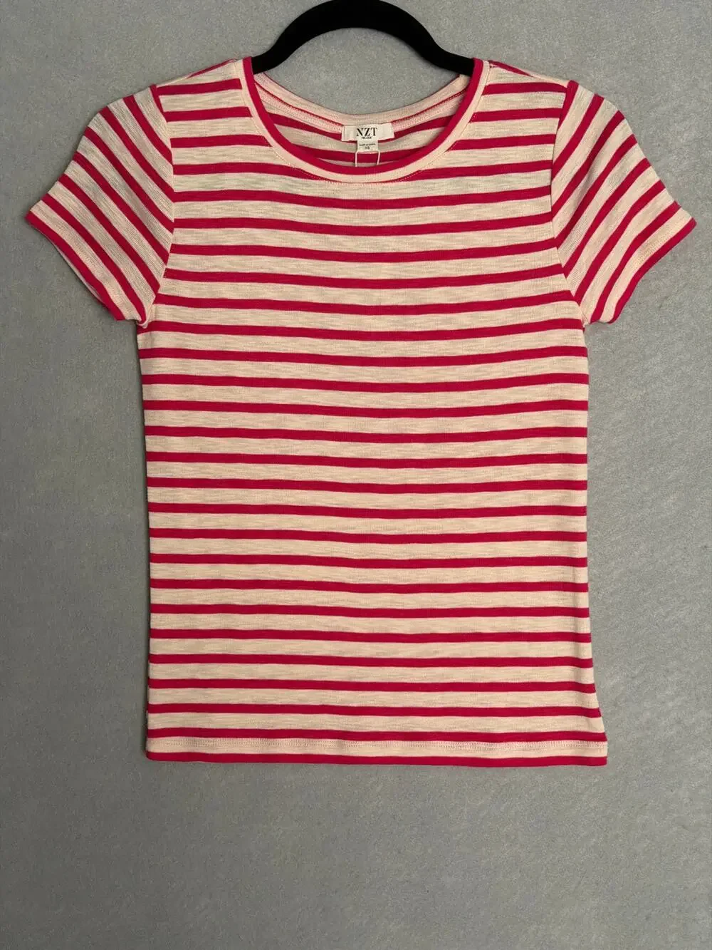 NZT Nic+Zoe Crew Neck T-Shirt Stripe Short Sleeve Red Women's X-Small NEW